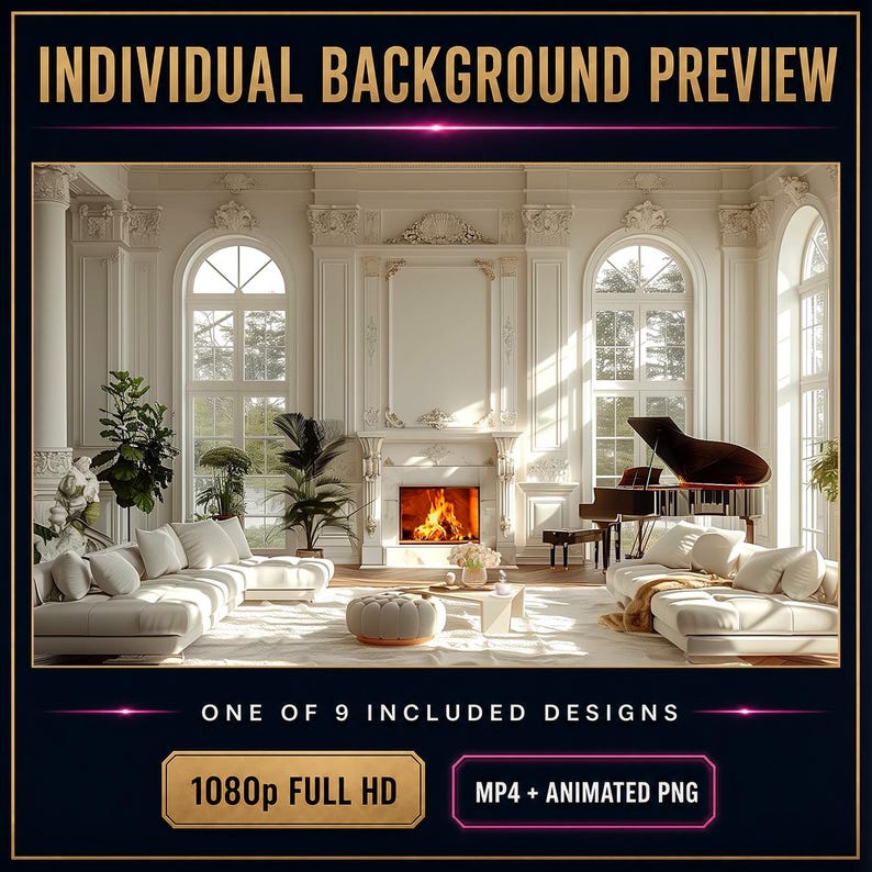 Luxe geanimeerde video-achtergronden voor interieurs, 9 stuks 1080p MP4 + PNG — Elegant Escapes afbeelding 6