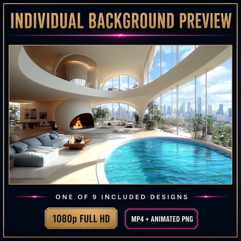 Luxe geanimeerde video-achtergronden voor interieurs, 9 stuks 1080p MP4 + PNG — Elegant Escapes afbeelding 10