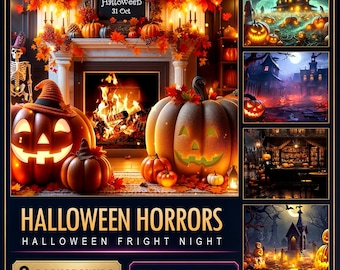 Fondos de vídeo animados de Halloween Fright Night, paquete de 9 en 1080p MP4 + PNG — Horrores de Halloween
