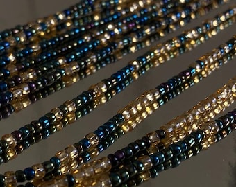 Cuentas para la cintura Baya en negro con detalles dorados: cuentas de lujo hechas a mano, joyería femenina y étnica para el vientre.