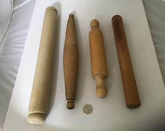 Antique Original Wooden Rolling Pins. from 1800s to 1900s h Beech, Pitch Pine, Fruit Wood.