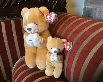 Vintage HOPE, Rare Ty Beanie Buddie and Beanie Baby. Praying Good Night Bears.Retired.