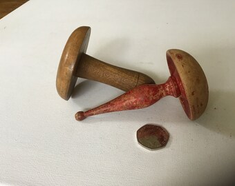 Two Vintage wooden Darning Mushrooms.