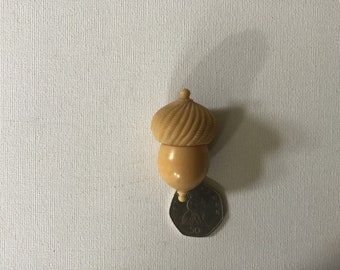 Antique Souvenir vegetable ivory acorn thimble case