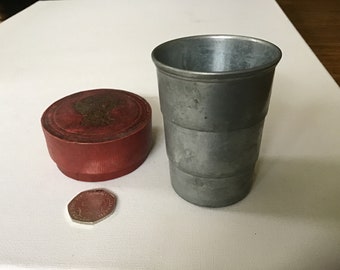 Victorian, Edwardian folding campaign,travel,musician cup, tumbler in its original container.