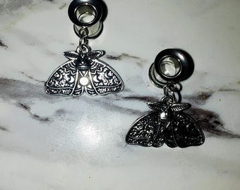 Par de dilatadores de polilla - Expansores de bruja del bosque, túneles, dilatadores, pendientes etéreos para orejas estiradas, estilo cottagecore, insectos del bosque