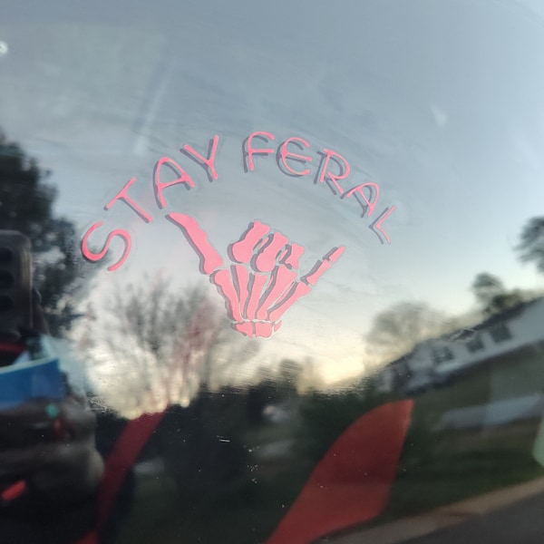 Stay Feral Decal - Waterproof Decal - Customize Your Color! Spooky decal goth decal spooky girl alternative alt decal skull hand feral decal