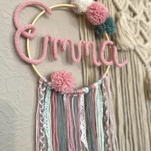 Acchiappasogni con nome | Anello con nome personalizzato | Targa per porta | Primo compleanno | Regalo per battesimo | Decorazioni per la cameretta dei bambini