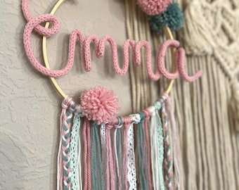 Dromenvanger met naam | Gepersonaliseerde naamring | Deurbordje | Eerste verjaardag | Doopcadeau | Babykamerdecoratie