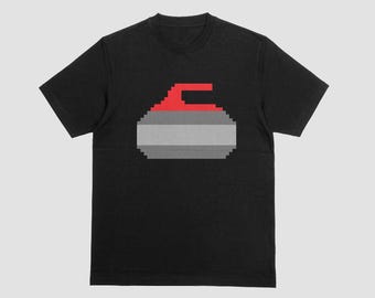 8 Bit Pixel Curling Stone - Very Soft Black Short Sleeve Unisex - Olympics Winter Sports Gift Funny Curling Shirt - Curling Culture Shirts