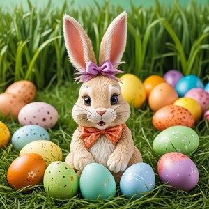 Bunny with Colorful Easter Eggs.