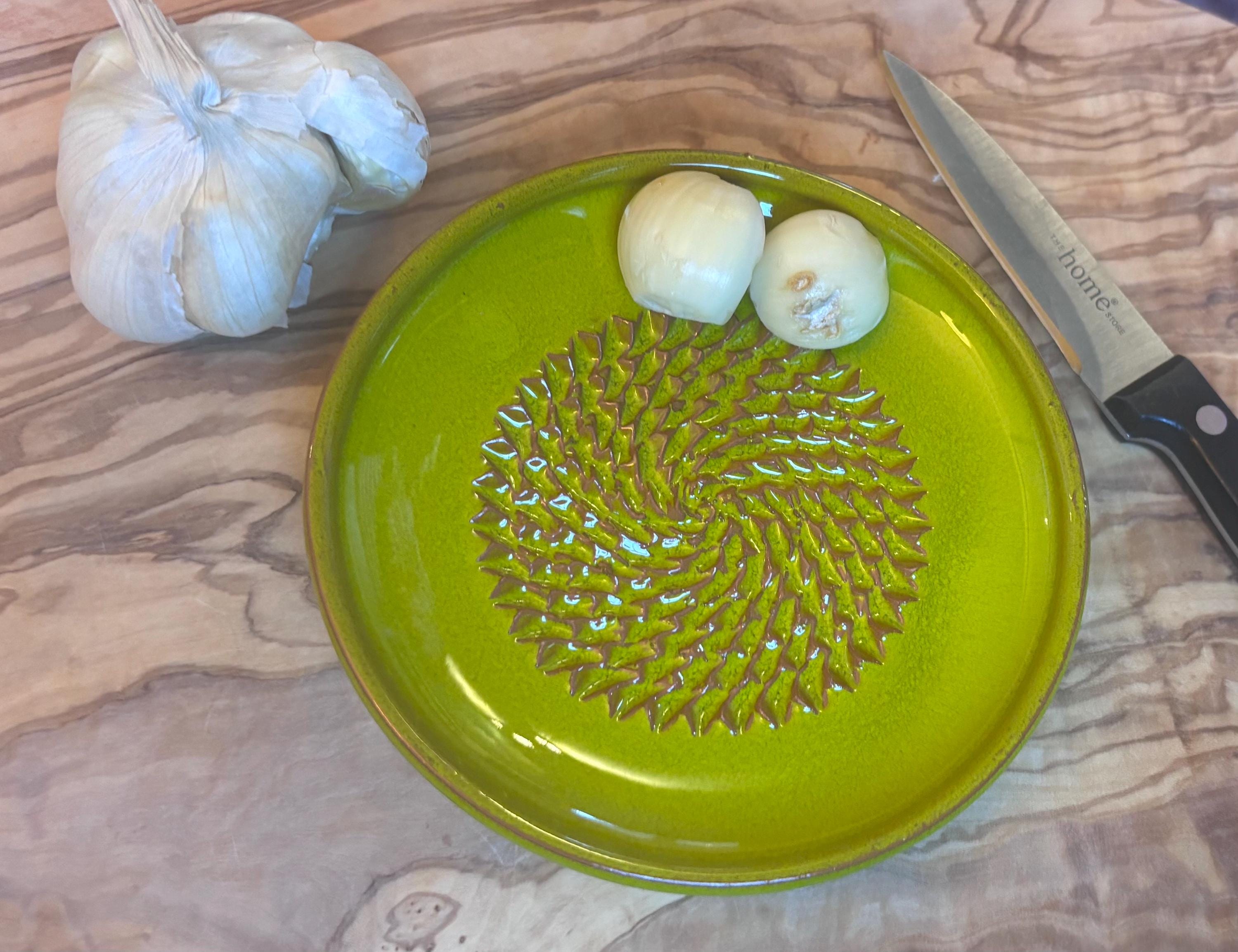 Spanish Pottery Garlic Rasp, Ginger Grater Lime Green Ceramic Plate ...