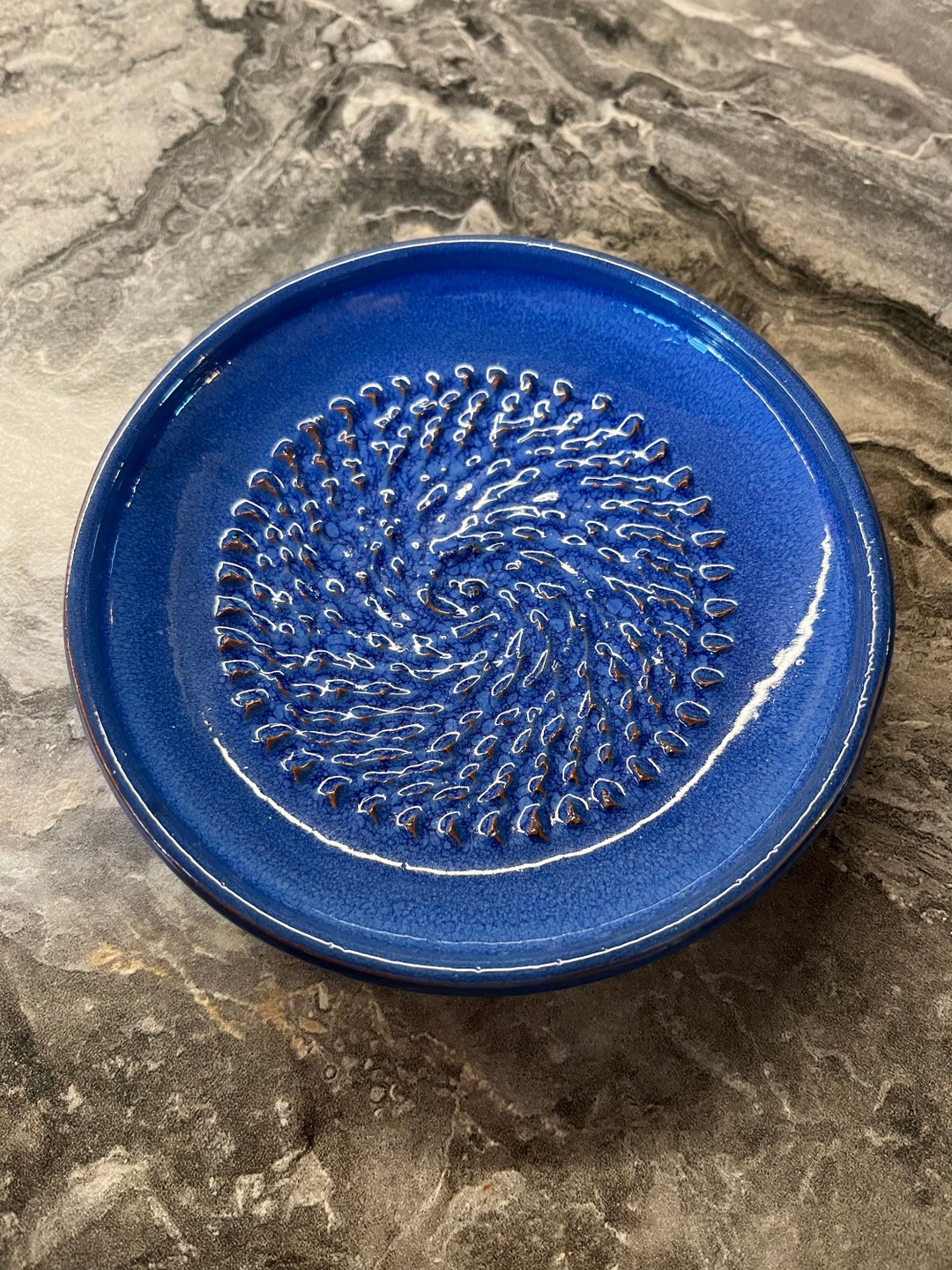 Spanish Pottery Garlic Rasp Ginger Grater Blue Ceramic Plate Etsy