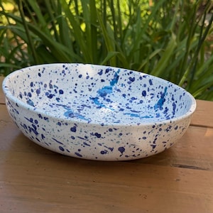 Hand-Painted Spanish Large Ceramic Garlic Grater Bowl 23cm Blue Splatter Pattern | Mediterranean Kitchen Tool handmade in Spain