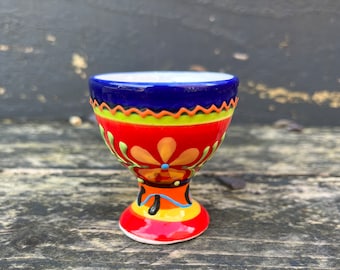 Handpainted egg cup - Spanish pottery ceramic egg holder