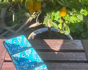 Hand-Painted Greek Evil Eye Snack Bowl | Ceramic Meze Dish | Blue Mati Nazar Appetizer Server | Mediterranean Nut & Dip Tray | Greek Gift