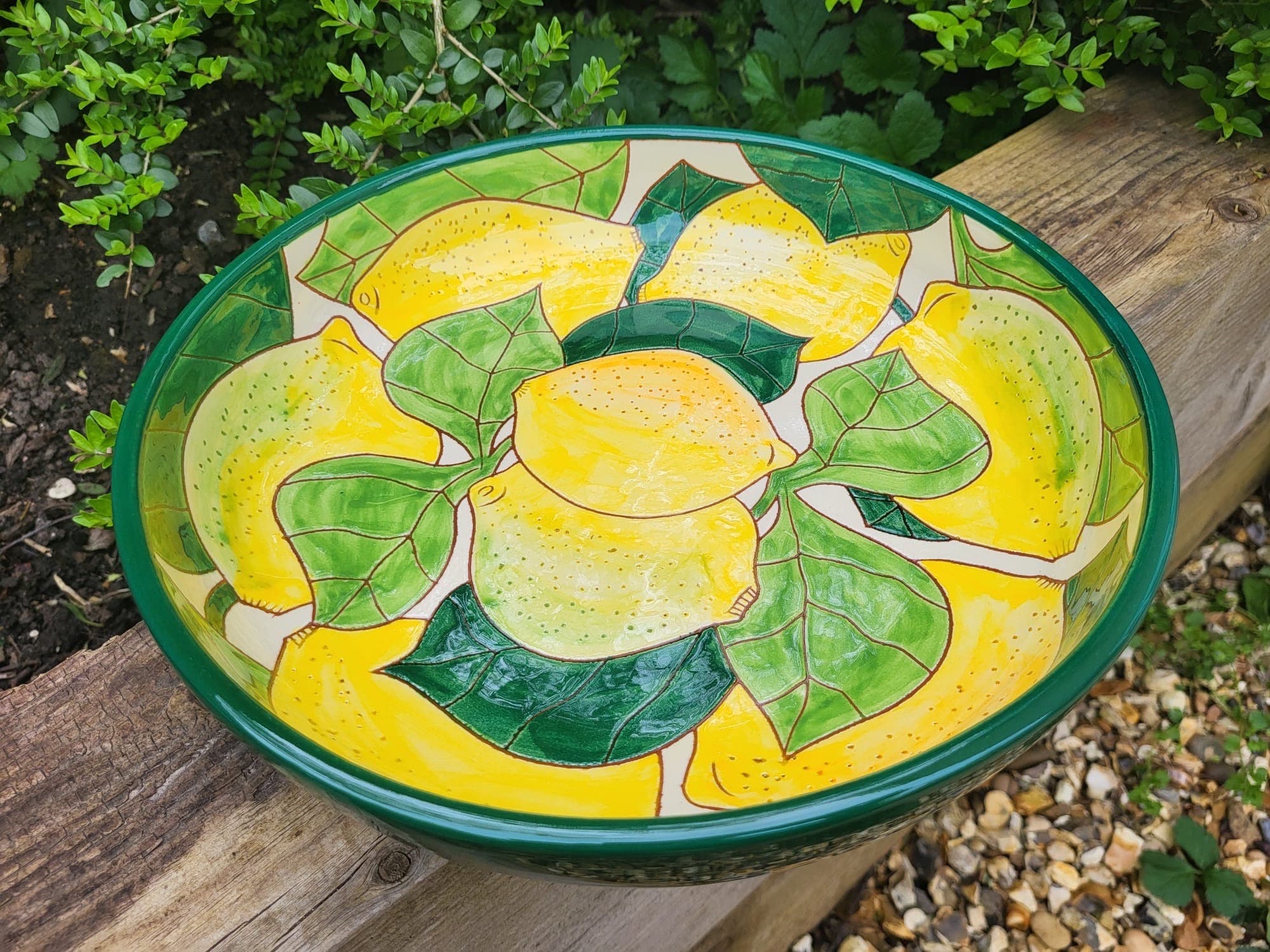 Garlic Grater Plate. (#Ref 16). Handmade And Hand Painted In Cordoba, Spain. Green Plate With Big Red Flower And Red Rim - View #5