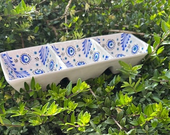 Hand-Painted Greek Evil Eye Snack Bowl | Ceramic Meze Dish | Blue Mati Nazar Appetizer Server | Mediterranean Nut & Dip Tray | Greek Gift