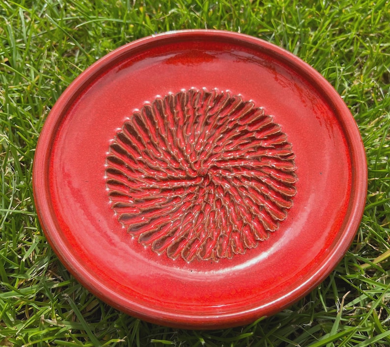 Rallador de ajos de cerámica española, plato rallador de jengibre de cerámica en una variedad de colores y diseños. Rojo