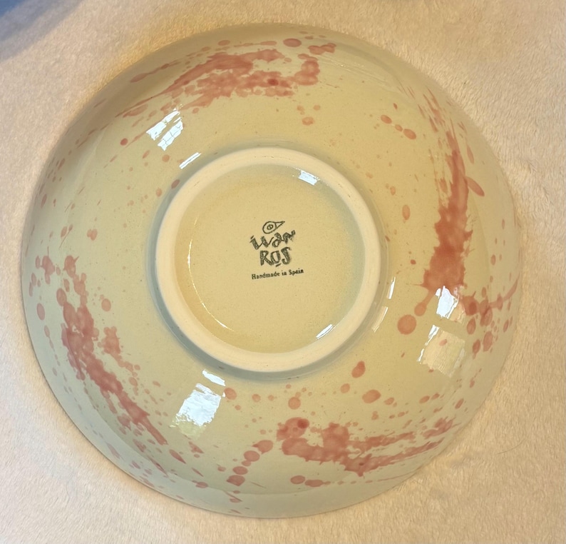 Large Spanish pink and white splatter salad bowl Fruit bowl, large handpainted serving bowl image 8