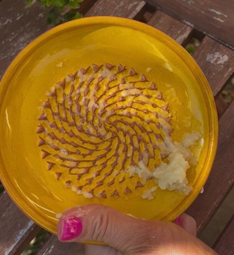 Spanish Garlic Grater Plate - Yellow Ceramic Ginger Shredder, 12cm Hand ...