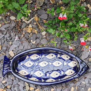 Spanish pottery blue fish dish - small serving dish