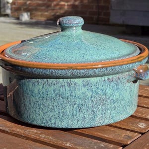 Spanish Terracotta Casserole dish in Peacock Green