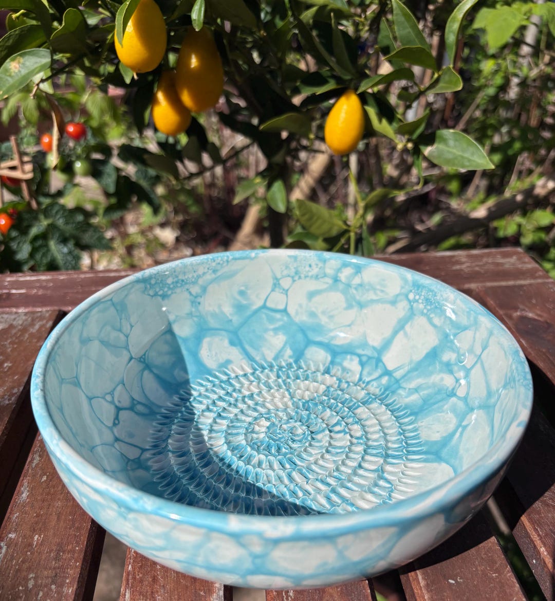 Pottery Rasps Spanish Pottery Turquoise Grater Bowl | Hand-painted Bubble Pattern ...