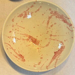 Large Spanish pink and white splatter salad bowl Fruit bowl, large handpainted serving bowl image 3
