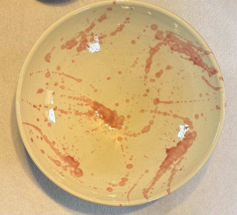 Large Spanish pink and white splatter salad bowl Fruit bowl, large handpainted serving bowl image 3