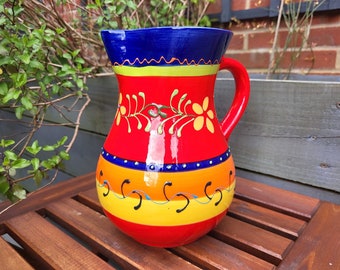 2 Litre large jug. Spanish pottery hand painted jug or vase.