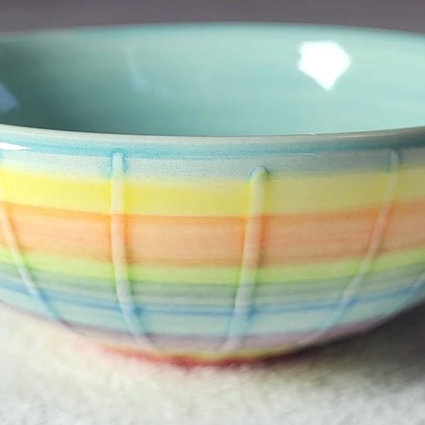 Handpainted Spanish Pottery Bowl: Rainbow Snack Bowl, Jewelry Dish