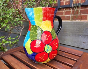2 Litre large jug. Spanish pottery hand painted jug or vase.