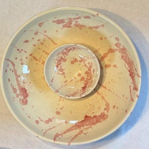 Large Spanish pink and white splatter salad bowl Fruit bowl, large handpainted serving bowl image 9