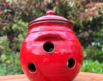 Spanish pottery red garlic jar