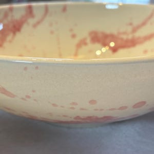 Large Spanish pink and white splatter salad bowl Fruit bowl, large handpainted serving bowl image 5