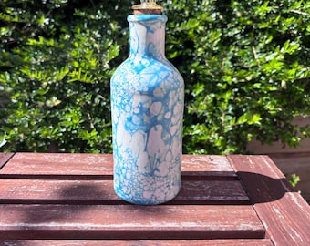 Handmade Spanish Pottery Oil Bottle | Turquoise Bubble Pattern Drizzler | Mediterranean Kitchen Decor | Unique Cooking Gift for Foodies