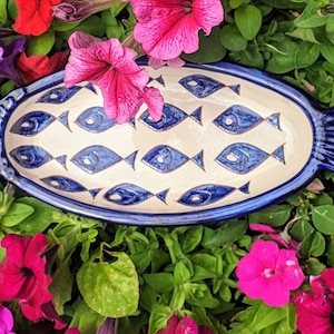 Spanish pottery blue fish dish - small serving dish