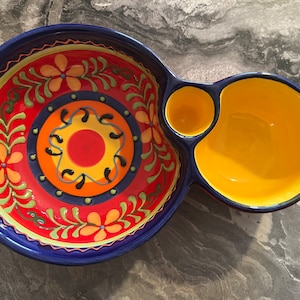 Spanish Pottery olive bowl with space for sticks and stones.