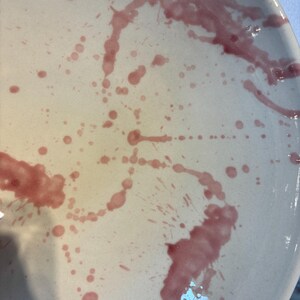 Large Spanish pink and white splatter salad bowl Fruit bowl, large handpainted serving bowl image 4