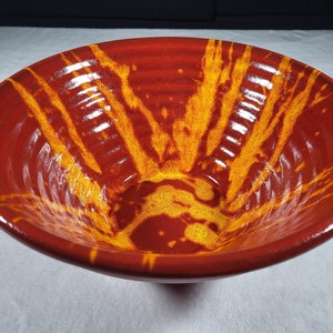 Hand-Painted Spanish Terracotta Bowl: Red & Yellow Splatter Design