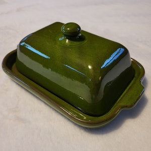 Green butter dish. Spanish pottery hand dipped.