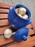 Spanish Pottery Glazed blue garlic jar