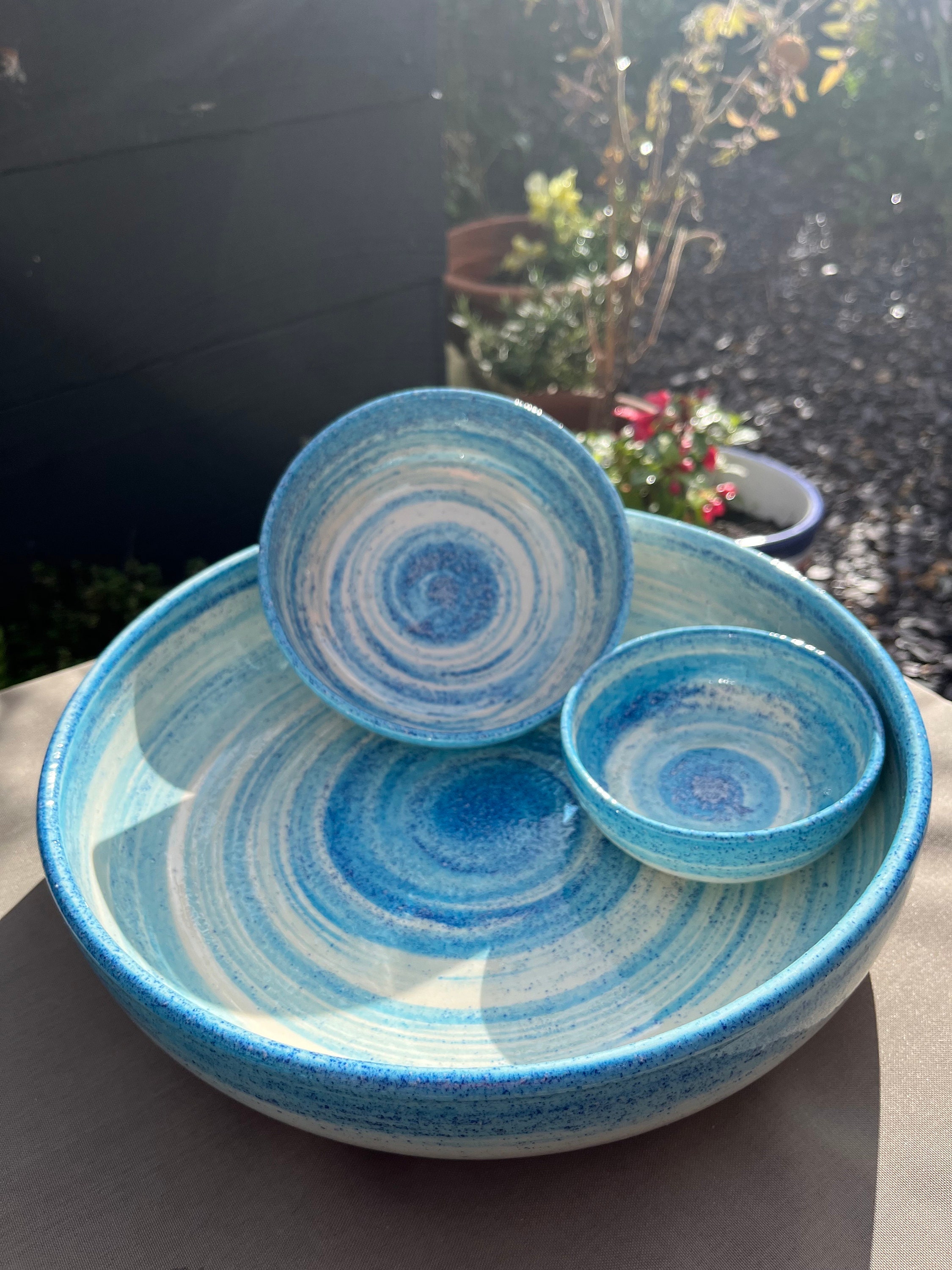 スペイン陶器 ハンドペイントボウルset Handpainted Blue Ceramic Bowl: Spanish Pottery Serving Bowl - Etsy