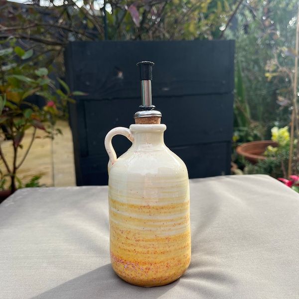 Spanish hand painted ceramic yellow / orange oil or vinegar drizzler