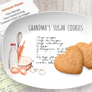 Custom Recipe Platter, your recipe, your handwriting, custom images, microwave & dishwasher safe, BPA-free, personalized family heirloom