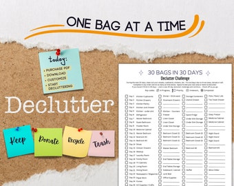 DECLUTTER Checklist,  30 Bags in 30 Days Challenge PDF, Perfect for Downsizing, Organizing your home.  Cleaning Challenge, Moving Checklist