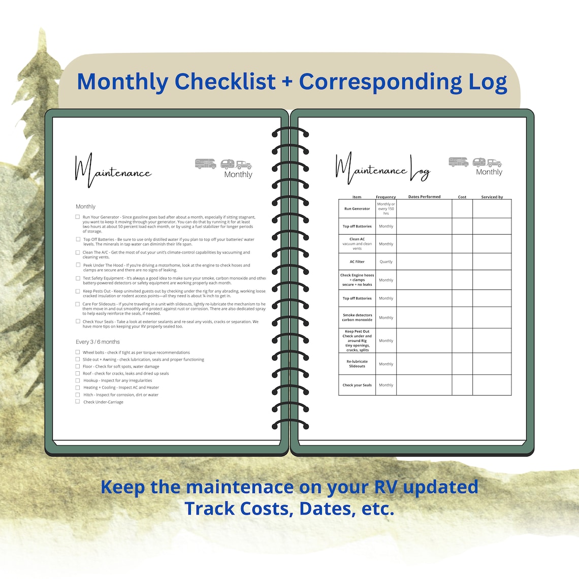 Printable RV Maintenance Checklist, RV Maintenance Log, RV Safety