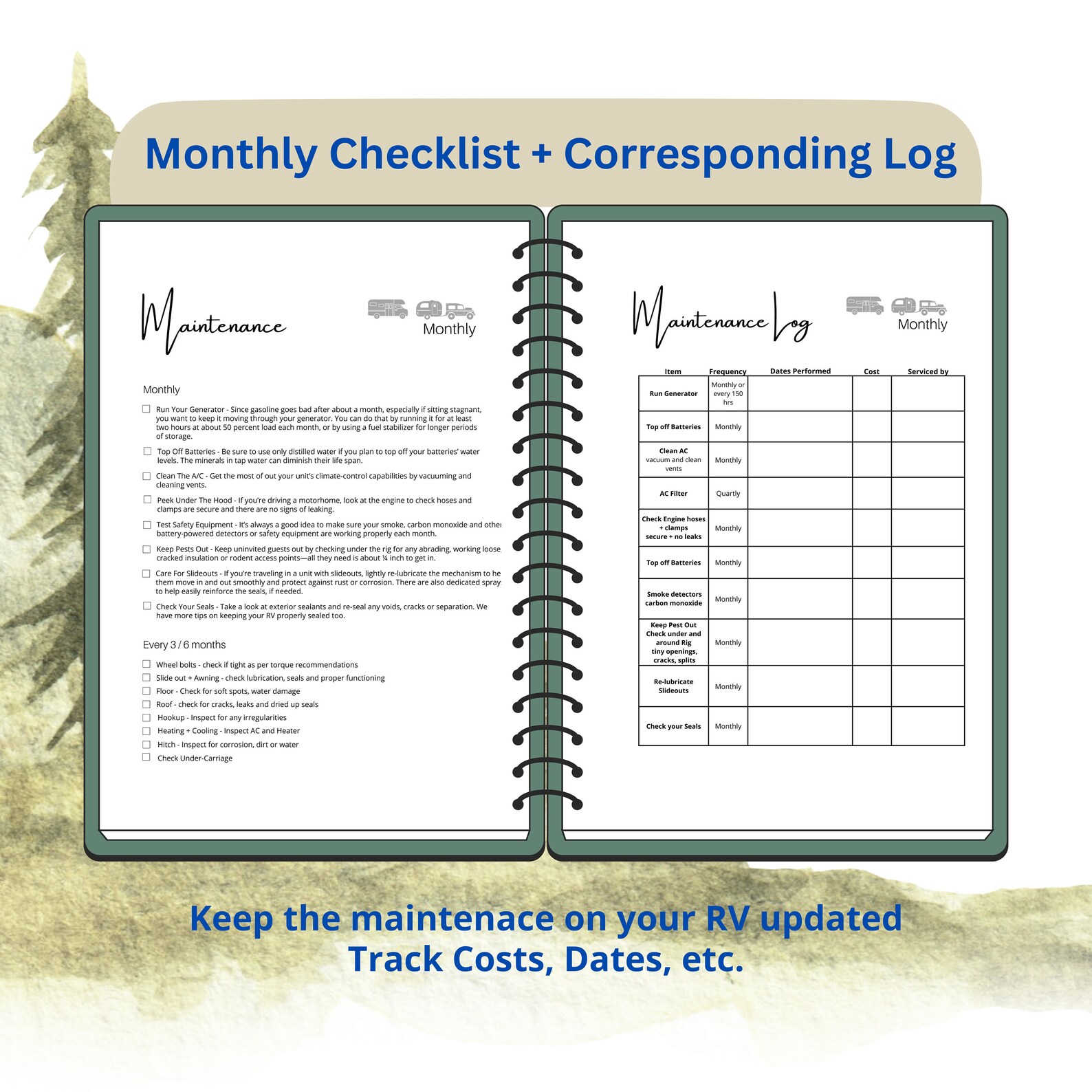 Printable RV Maintenance Checklist, RV Maintenance Log, RV Safety