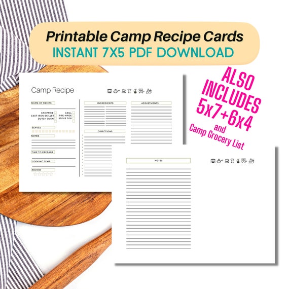 Printable CAMP Recipe Card Printable CAMPING Printable Camp - Etsy